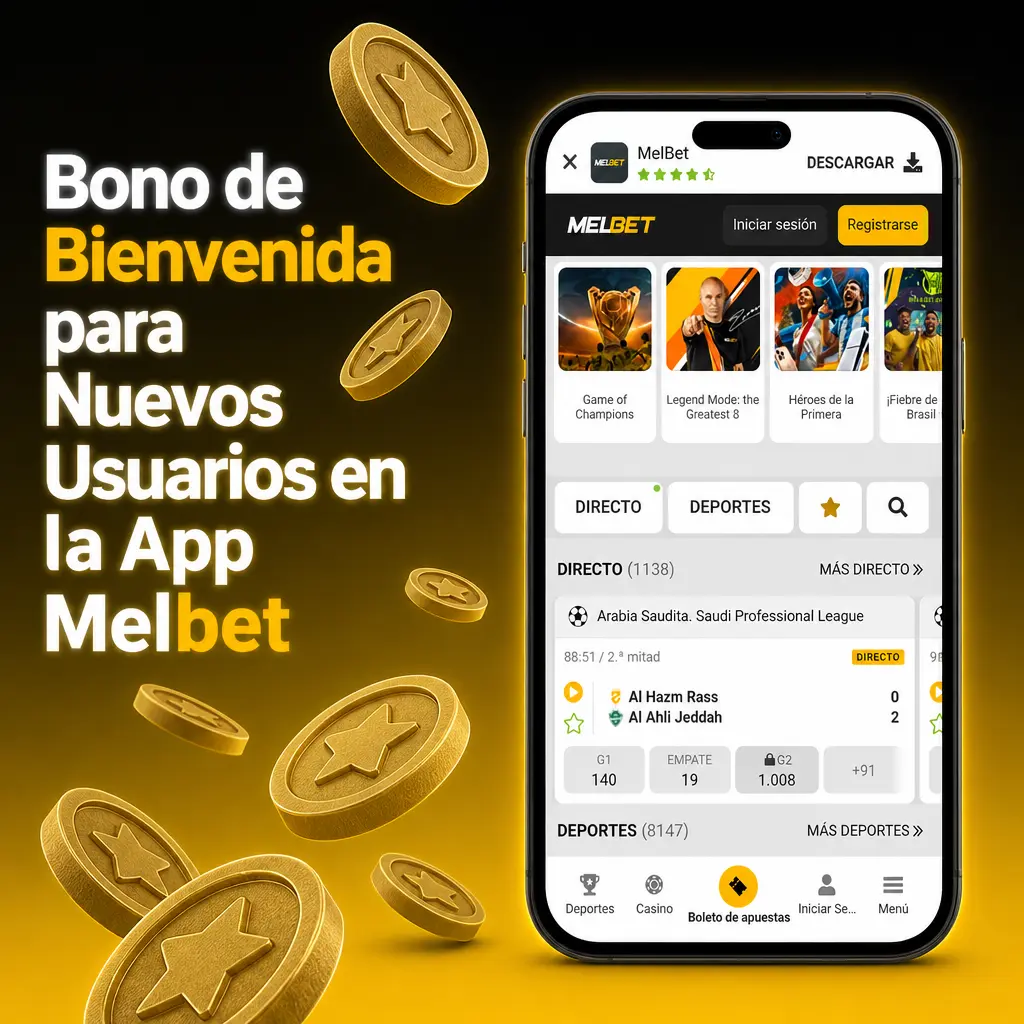 Pantalla de bono de bienvenida en la app Melbet