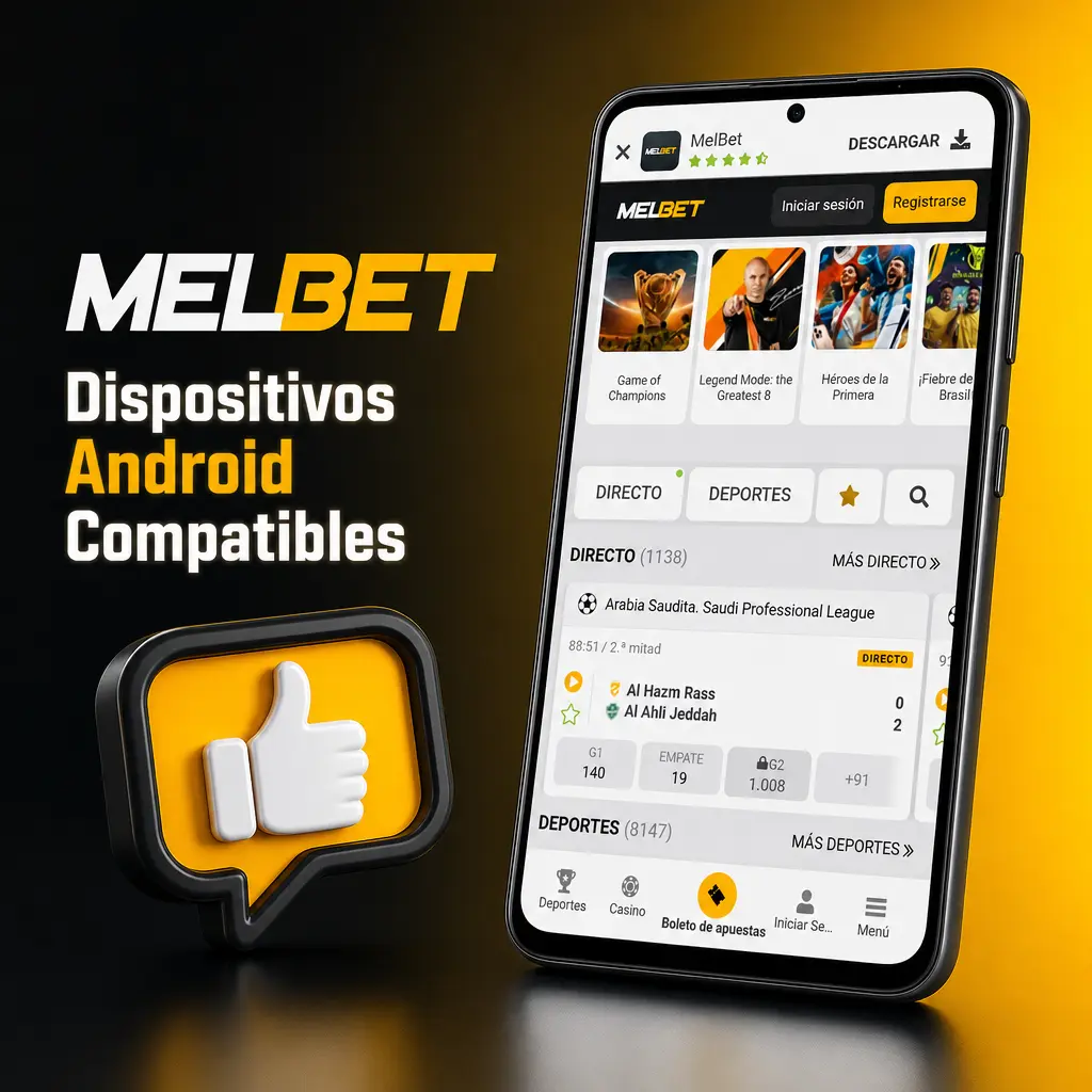 Celular Android compatible con la app Melbet